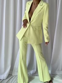 NAOMA Blazer amp Flared Pants Set in Lime ZCRAVE at Zcrave